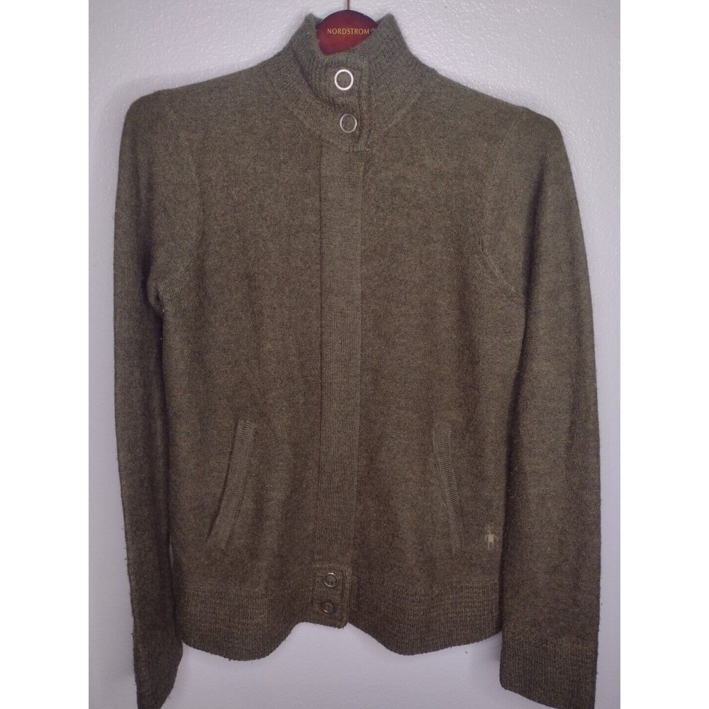 Smartwool Sweater Mens Cardigan Sweater Medium Green Zip Up Collar Outdoor A4